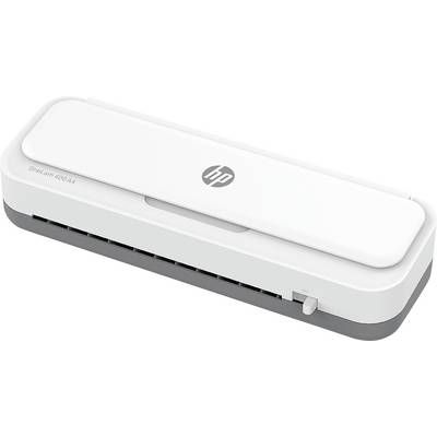 Uno scanner compatto, bianco con dettagli grigi, con il logo HP in alto. Iscrizione del modello 'OneLam 400 A4' sul lato.