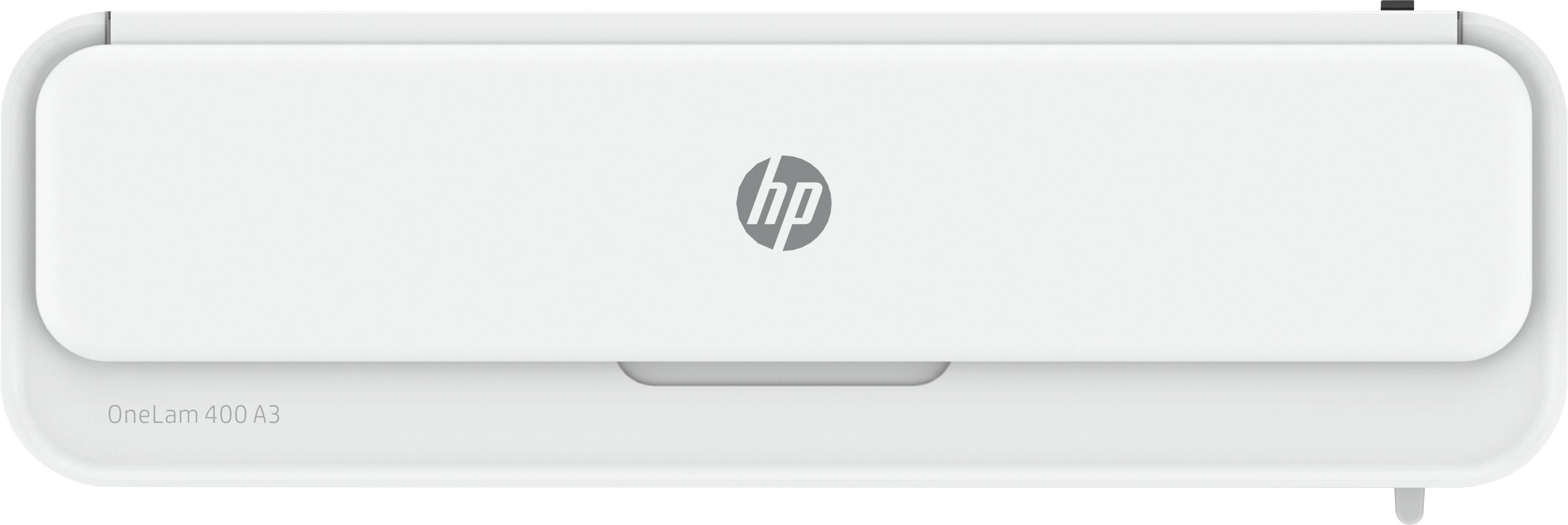 Un scanner HP bianco, modello 'OneLam 400 A3', in vista frontale.