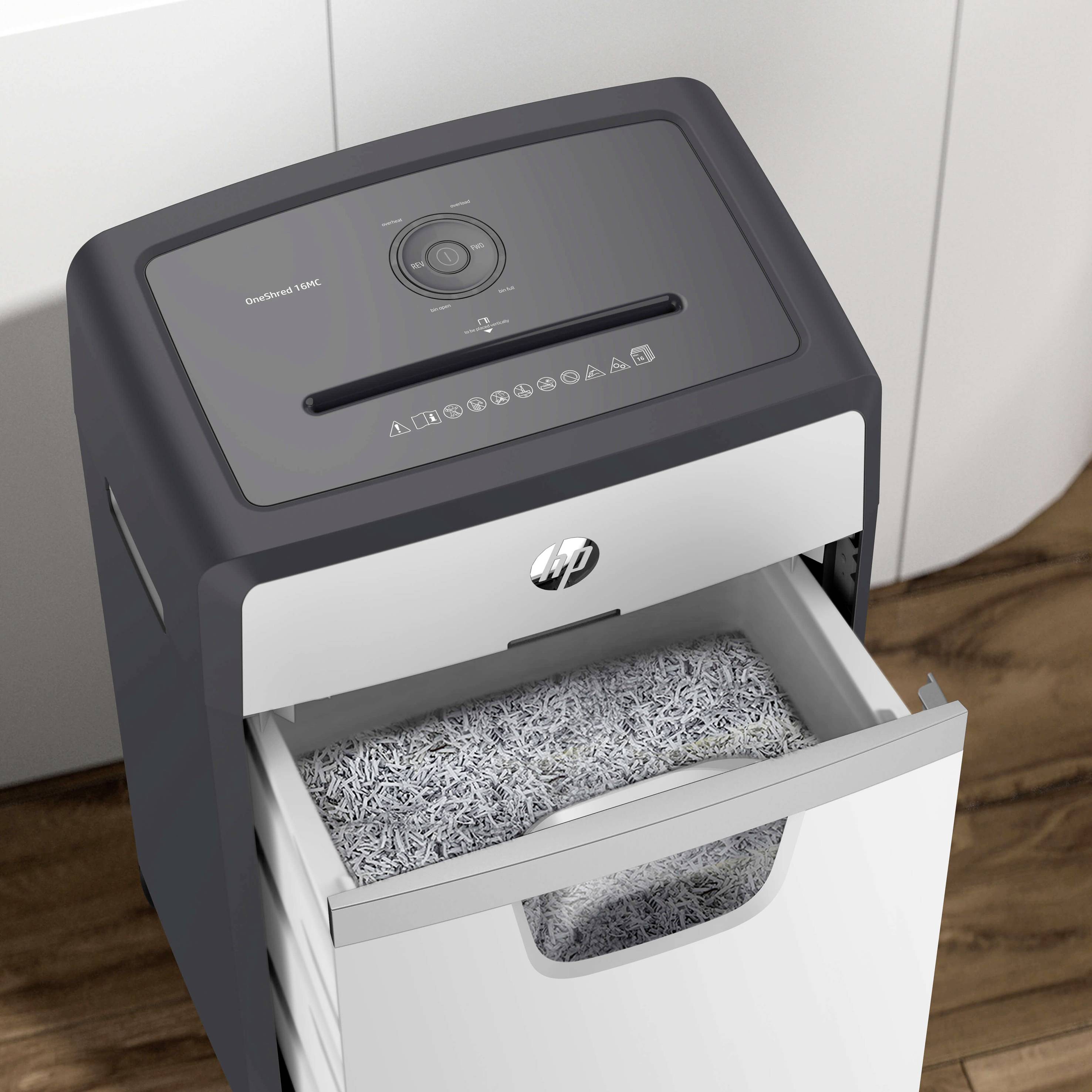 HP OneShred 16MC Distruggi documenti 16 Taglio a frammenti 2 x 15 mm 30 l Distrugge anche Graffette, Carta di credito, P-4