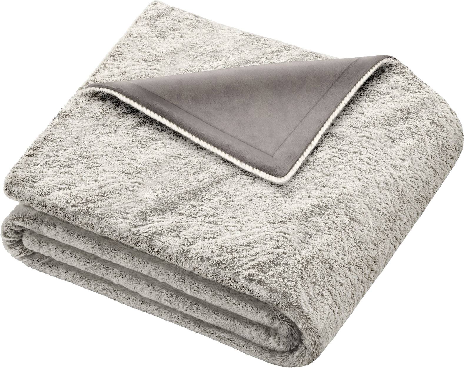 Coperta morbida e accogliente grigia con pieghe, realizzata in flanella soffice.