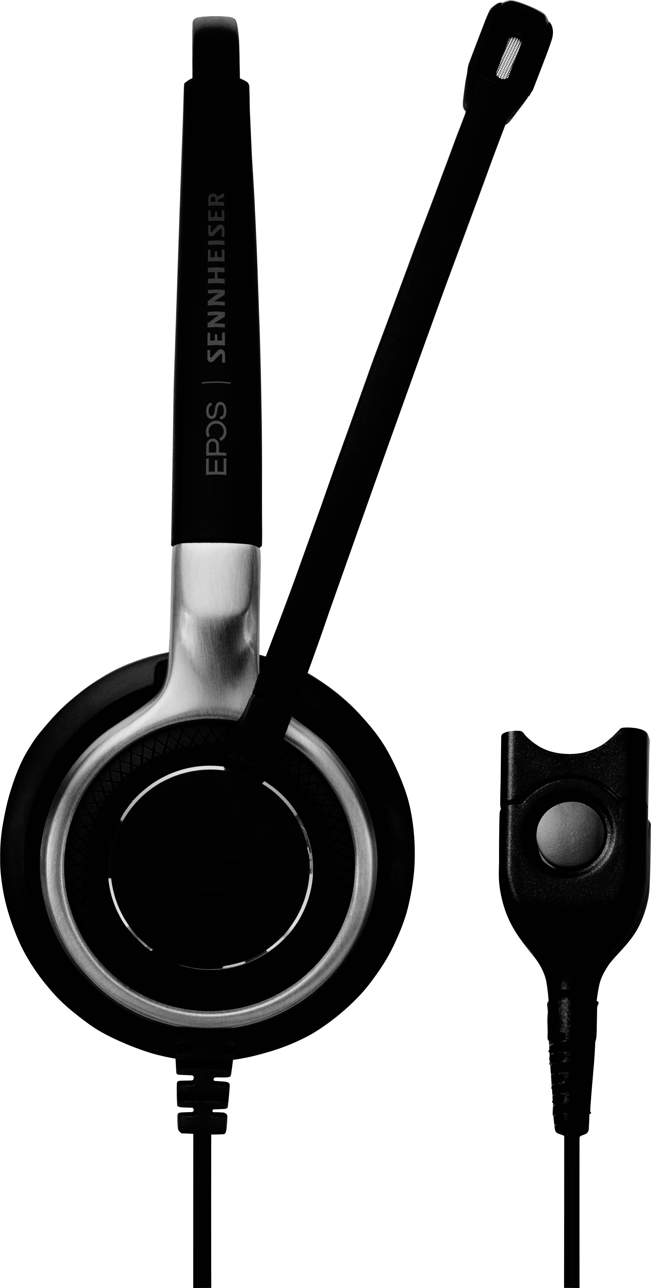 Cuffie nere con braccio microfono, cuscinetti auricolari e cavo con connettore rotondo. Progettate per una trasmissione audio chiara in ambienti professionali.