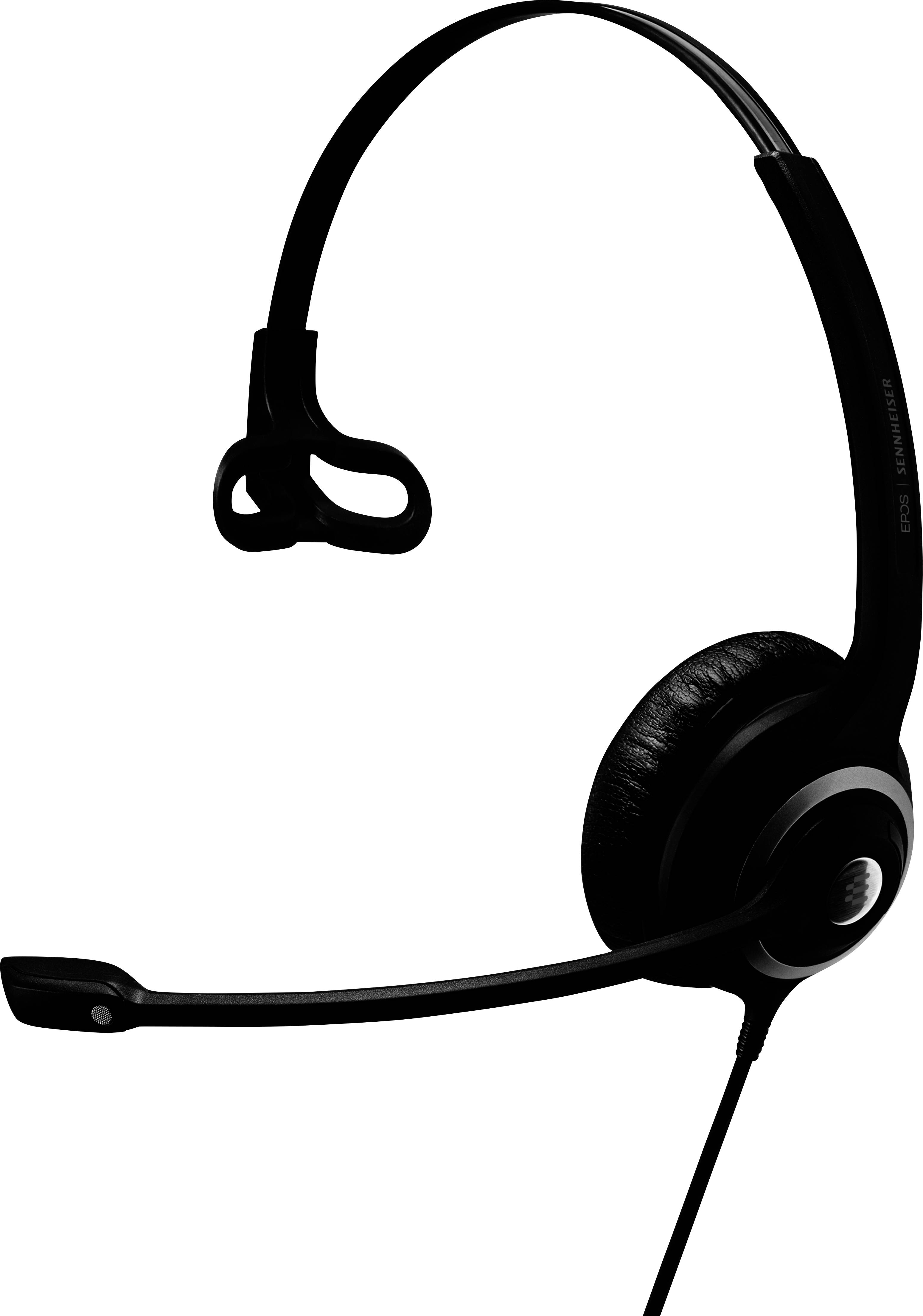 Un headset nero con un auricolare e un braccio microfono, adatto per comunicazioni telefoniche o informatiche.