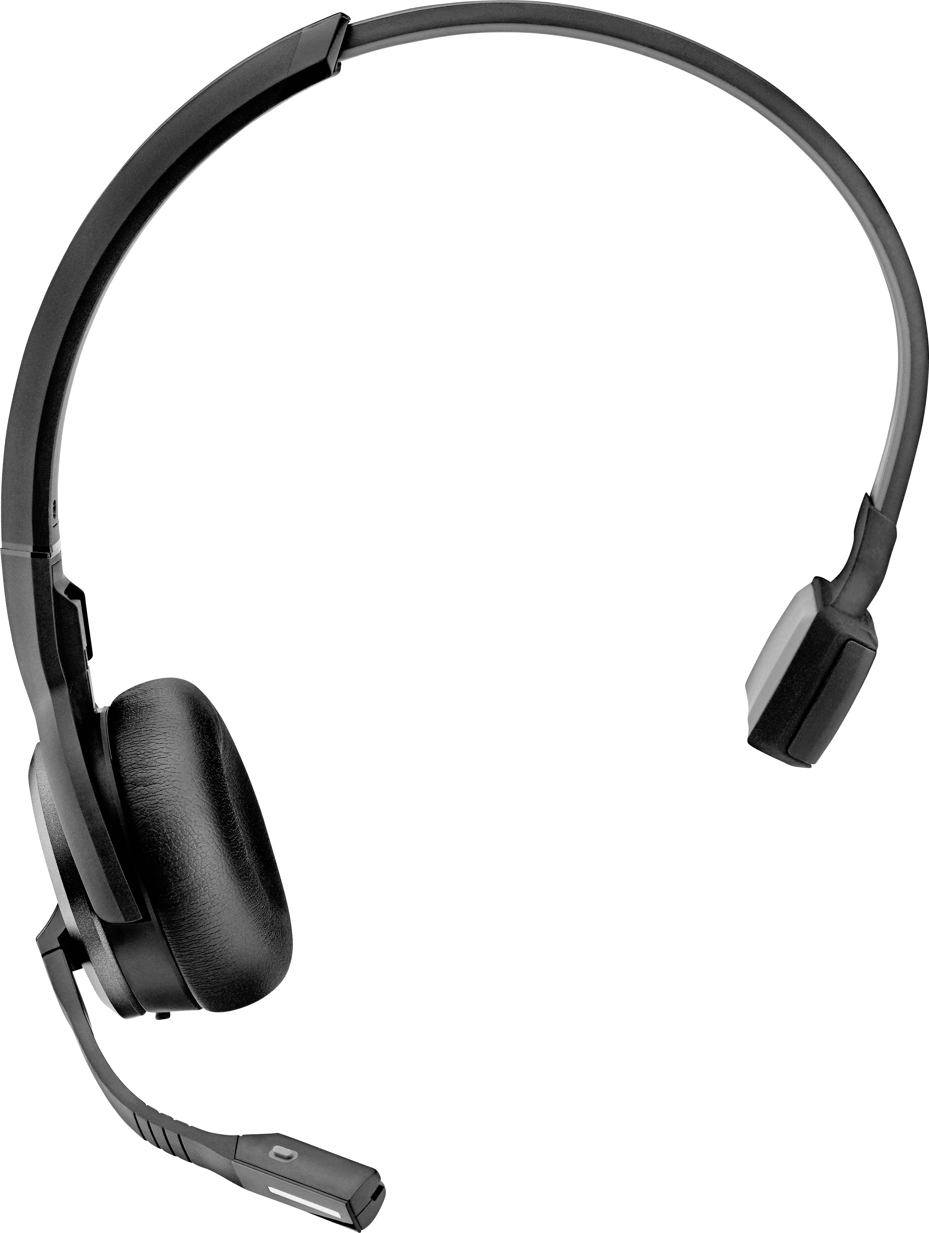 Un auricolare nero monolaterale con braccio microfono per comunicazioni telefoniche o informatiche.