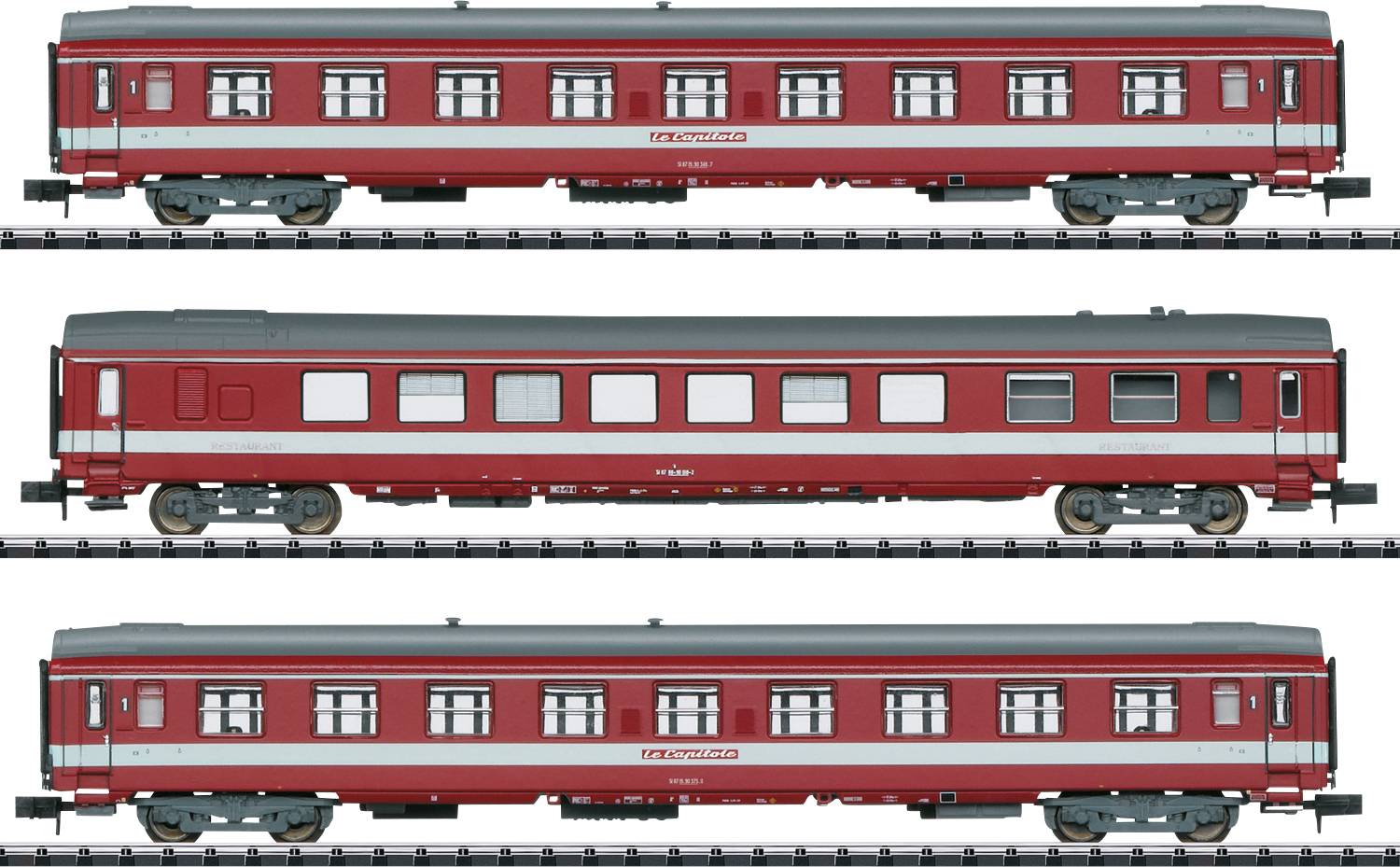 Vagone a treno rapido da 3 pezzi "Le Capitole" della SNCF MiniTrix T18218-0