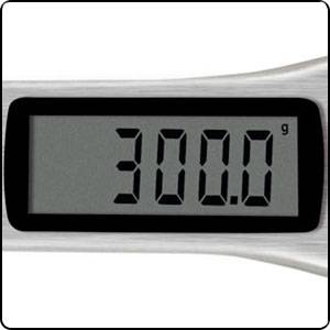 Display digitale che mostra il numero '300,0 g', indicante un peso in grammi.