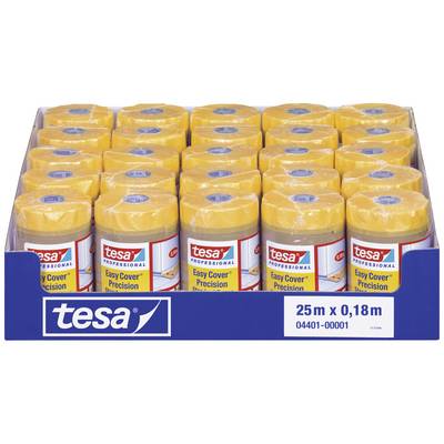 Una scatola con diversi rotoli di 'tesa Easy Cover Precision', ogni rotolo misura 25 m x 0,18 m, con nastro giallo.