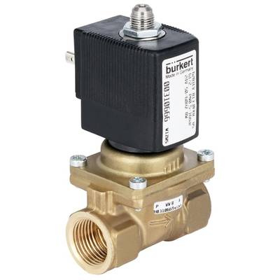 'Valvola elettrica del marchio Bürkert, modello 0280, con corpo in ottone e coperchio nero in plastica, per applicazioni industriali.'