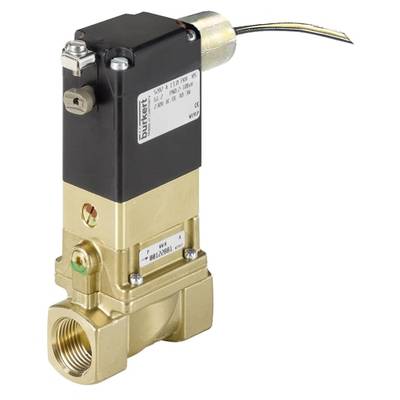 Elettrovalvola con corpo in ottone e connettore nero per cavo, utilizzata per il controllo del flusso di liquidi o gas.