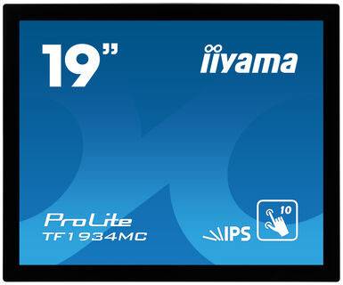 Monitor touch screen iiyama ProLite da 19 pollici (10 punti), modello TF1934MC, con tecnologia IPS.