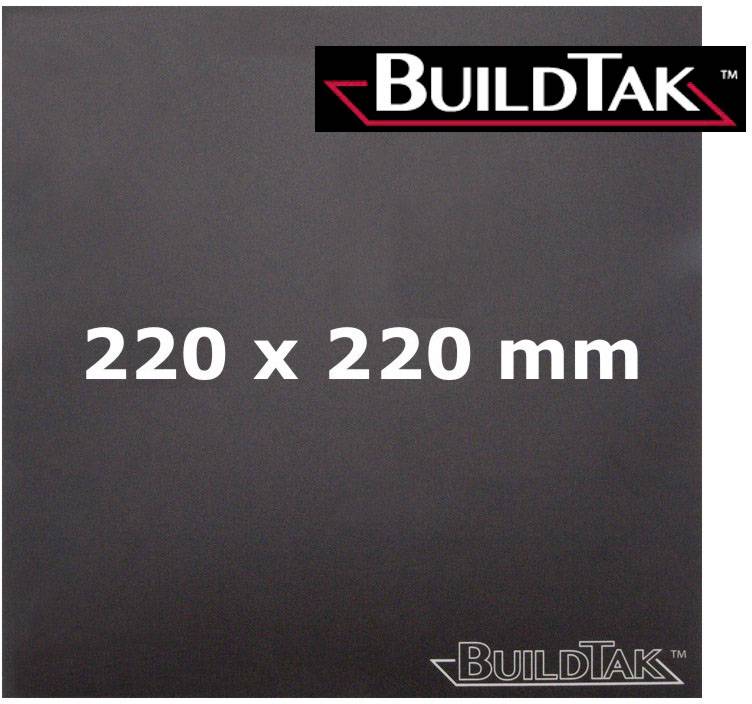 Lastra di stampa 'BuildTak' 220 x 220 mm, superficie nera, adatta per stampanti 3D, offre migliore adesione al piano di stampa.