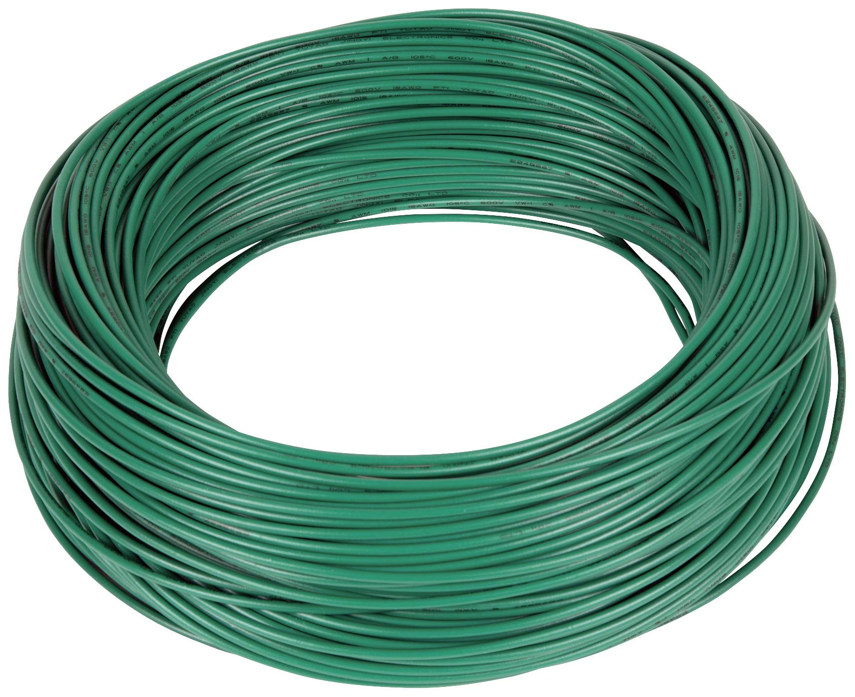 Rotolo di cavo verde avvolto a spirale.