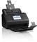 Uno scanner nero Epson con alimentazione carta verticale e display digitale, progettato per documenti da ufficio.