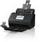 Scanner di documenti nero Epson con vassoio di alimentazione aperto e display digitale che mostra le opzioni di scansione.
