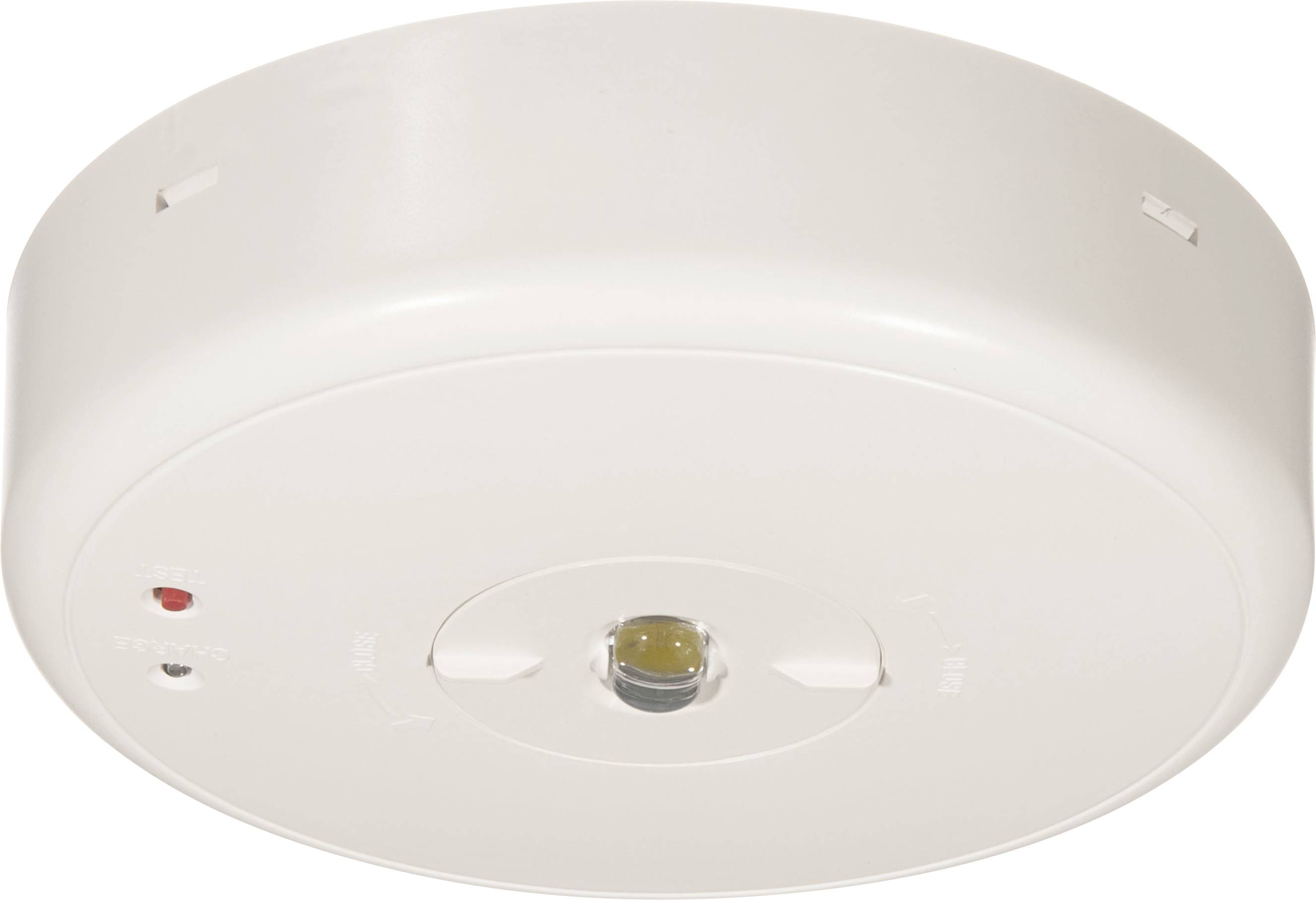 Un rilevatore di fumo rotondo con lente centrale e indicatore LED laterale è montato sul soffitto. Ideale per la protezione antincendio.