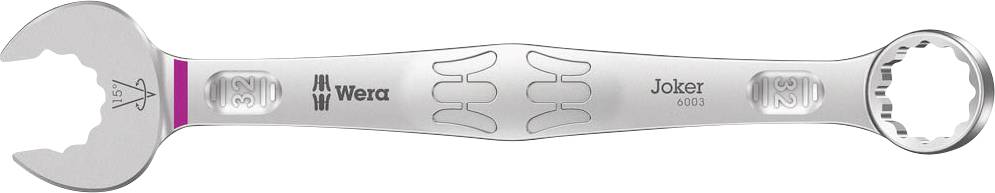 Un chiave inglese in argento del marchio Wera 'Joker', visibile con estremità aperta e scanalata, su sfondo bianco.