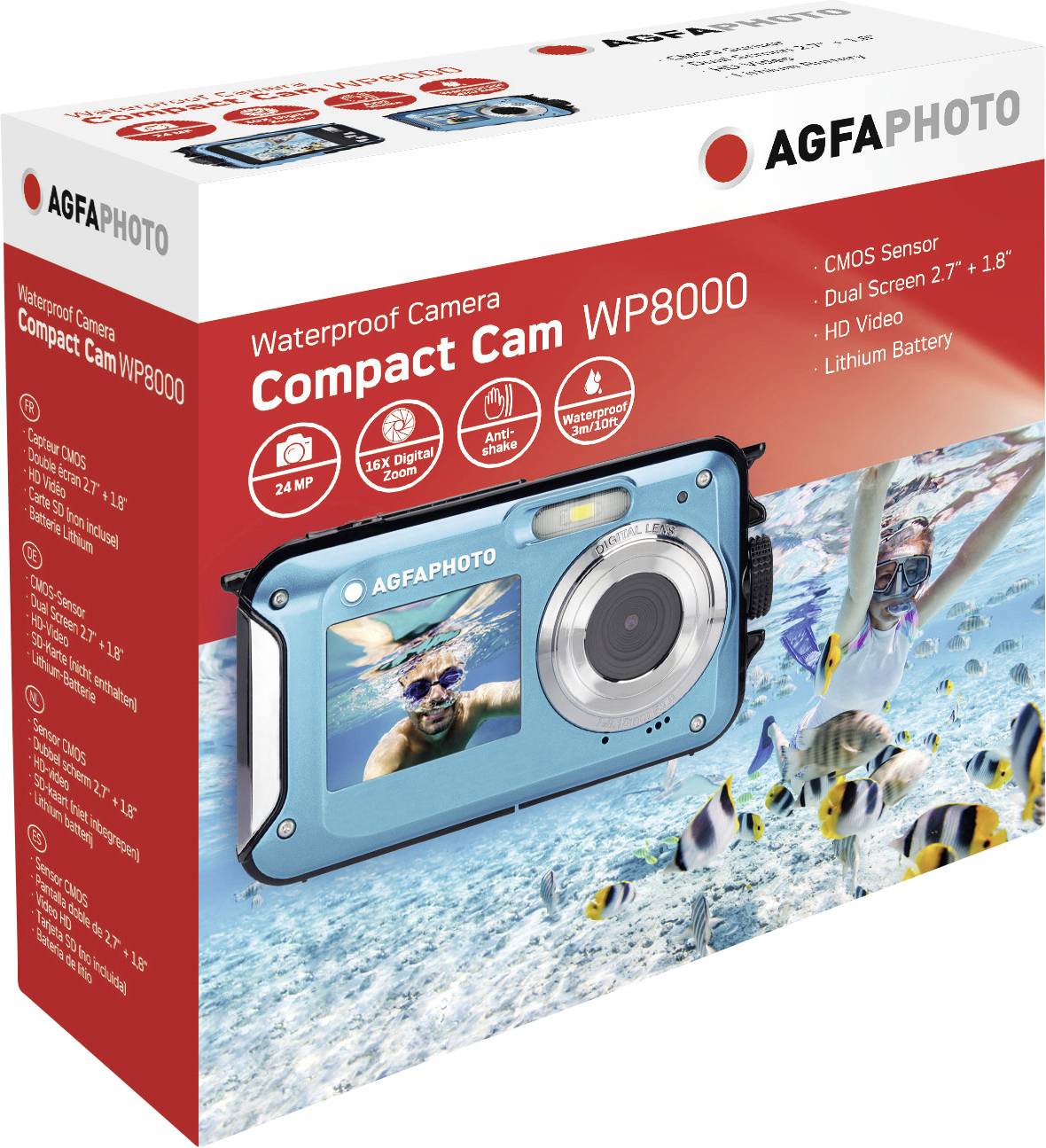 AgfaPhoto Digitalkamera Fotocamera digitale 24 Megapixel Blu incl. Batteria, incl. Custodia Macchina fotografica subacqu-1