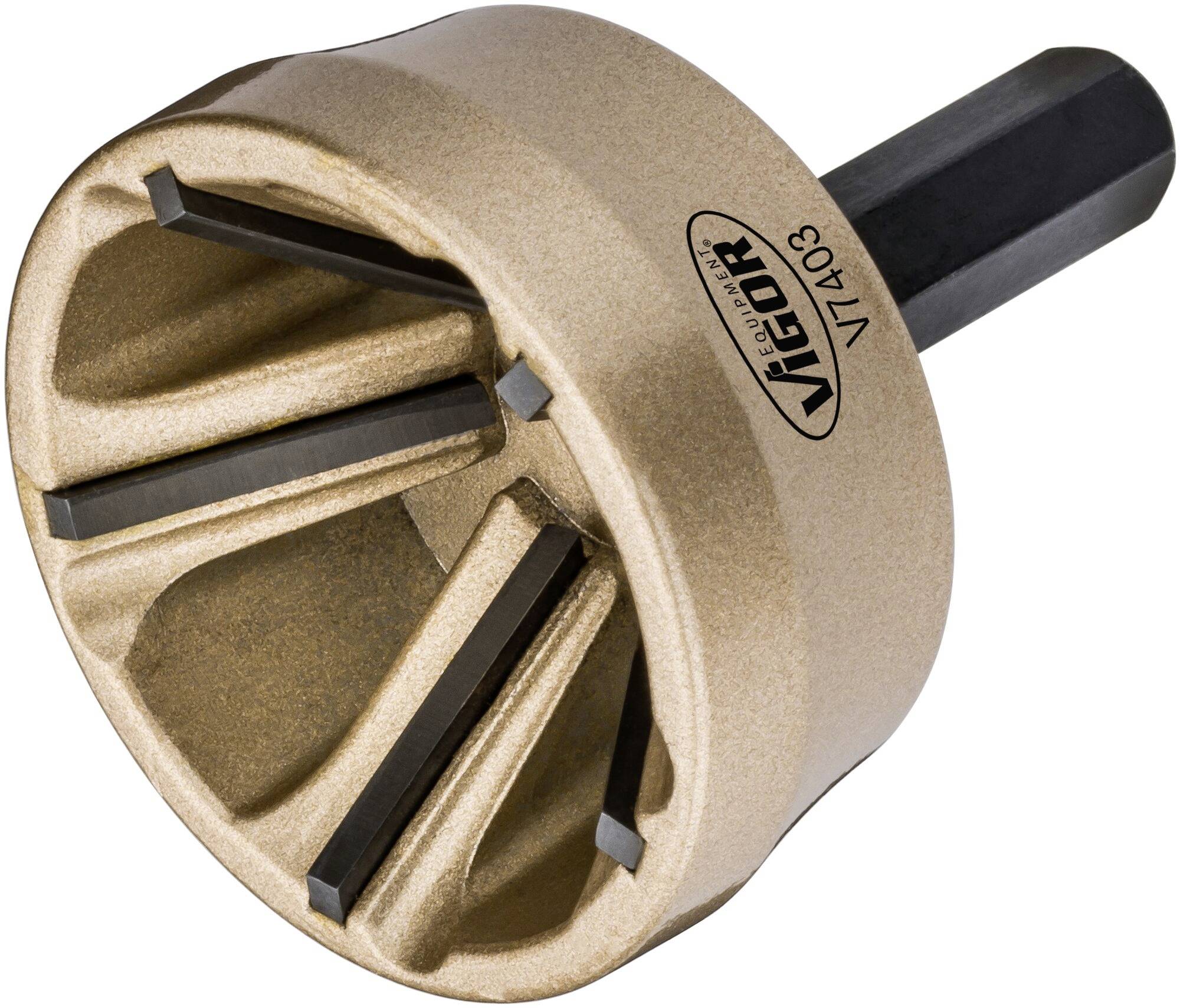 Utensile per sbavatura con impugnatura cilindrica e taglienti inclinati, utilizzato per rimuovere bave e spigoli su superfici metalliche.