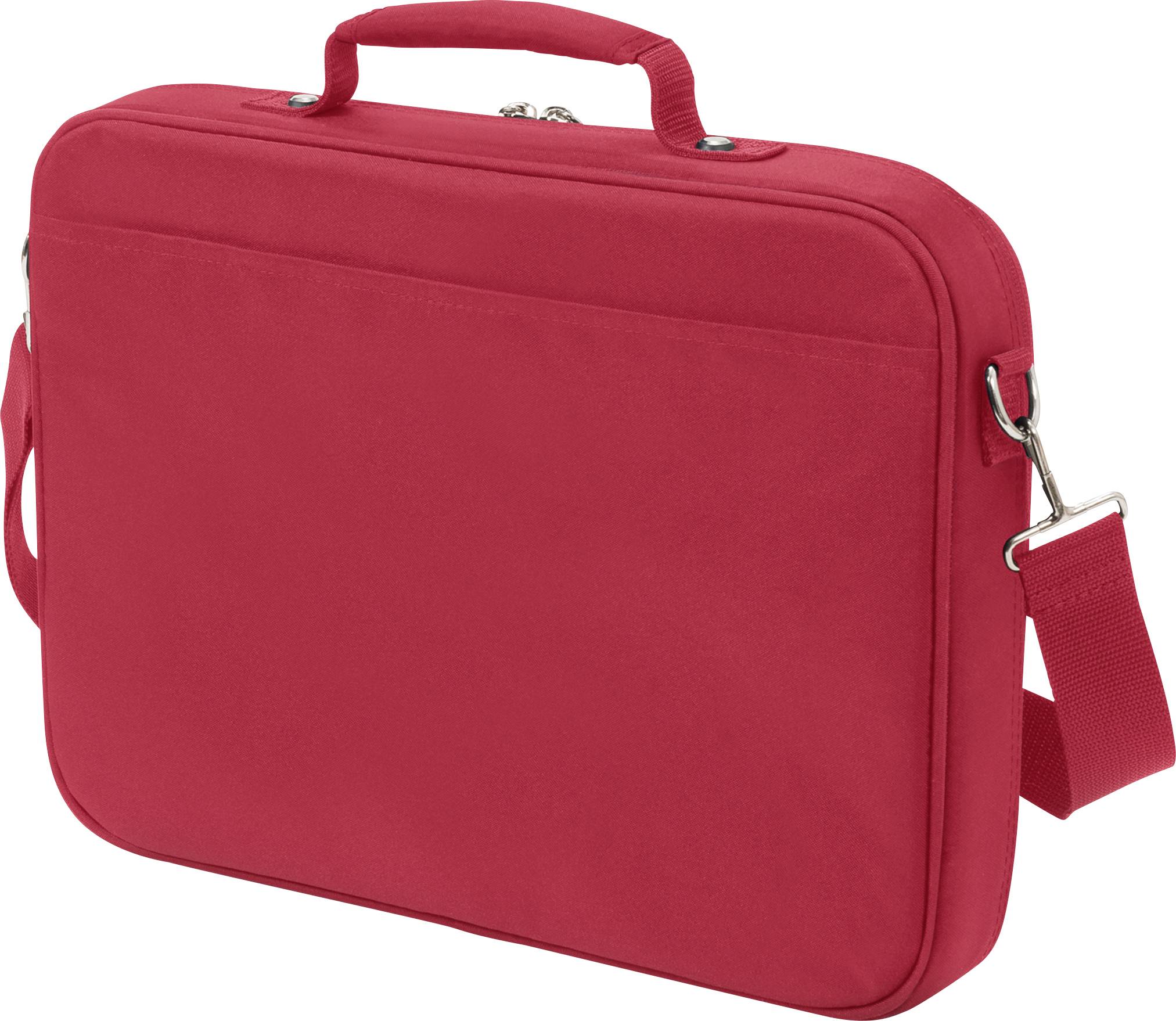 Borsa rossa per laptop con manico e tracolla, adatta per il trasporto e la protezione di un computer portatile.