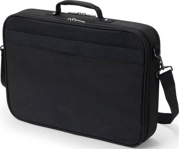 Borsa nera per laptop con manico e tracolla. Adatta per il trasporto e la protezione di un laptop.