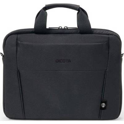 Borsa per laptop nera con due manici e una zip. Il marchio 'DICOTA' è stampato sul davanti.