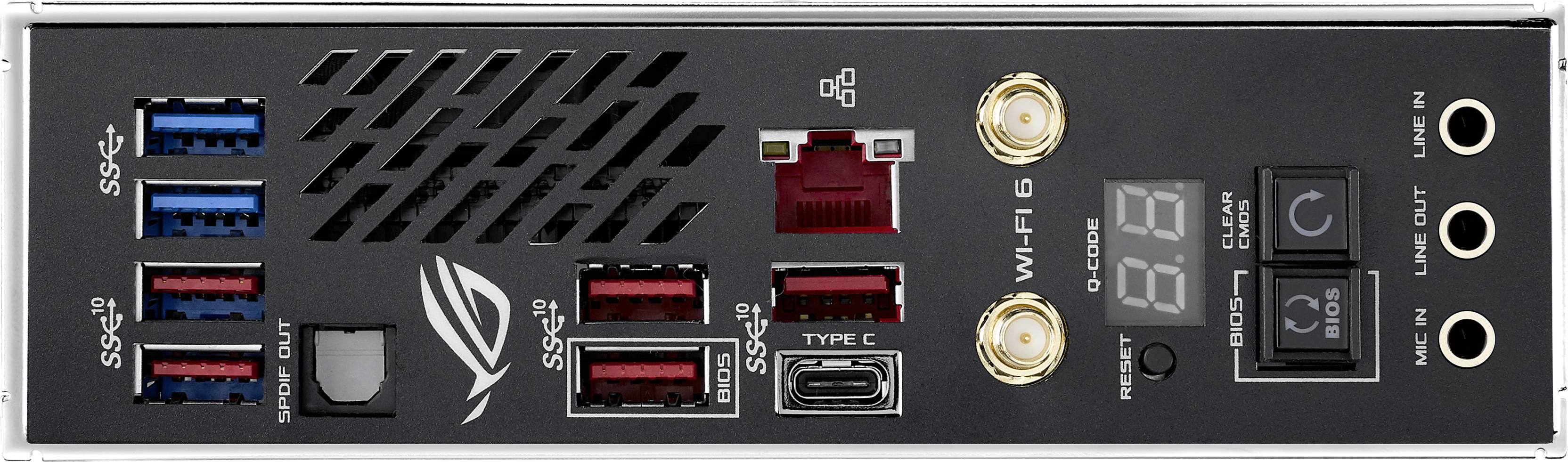 'Connettori di un PC, mostra porte USB, Ethernet, USB-C, connessioni audio e antenna WiFi. Display LED indica lo stato.'