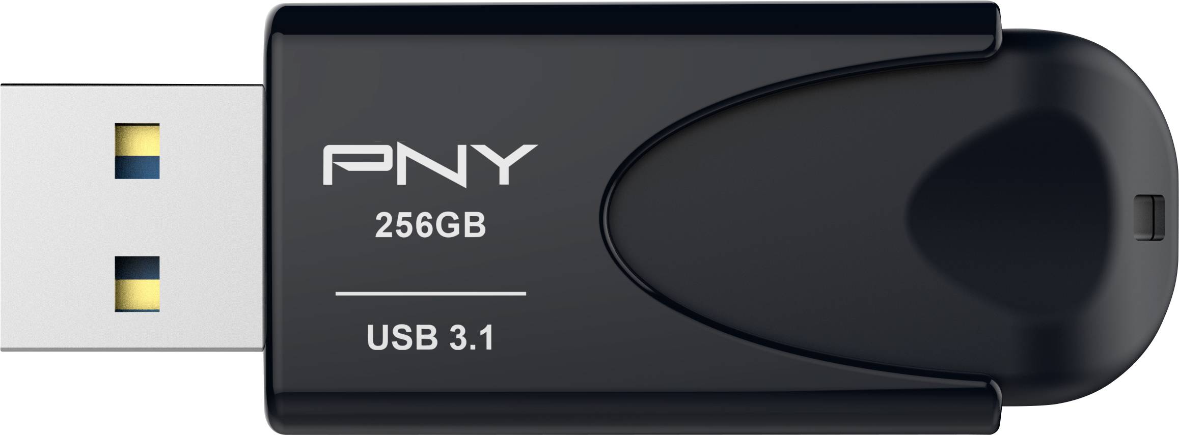Chiavetta USB di PNY con capacità di 256GB e tecnologia USB 3.1, con involucro nero.