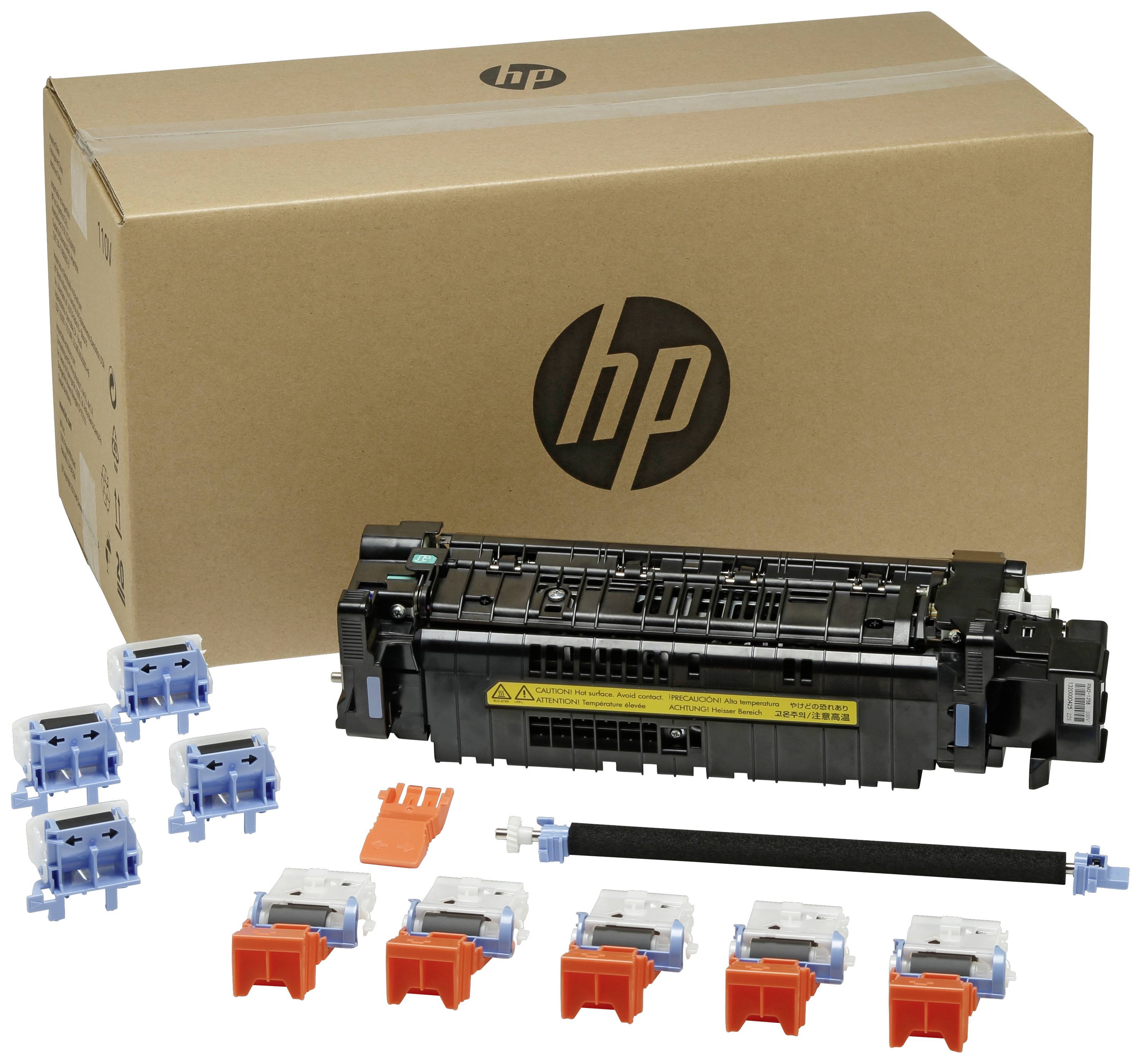 Una confezione di un componente per stampante HP contenente un modulo unità di fissaggio e diversi accessori.