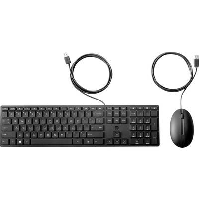 Tastiera e mouse neri con porte USB, disposti uno accanto all'altro. La tastiera è ampia e sottile, il mouse ha una forma ergonomica.