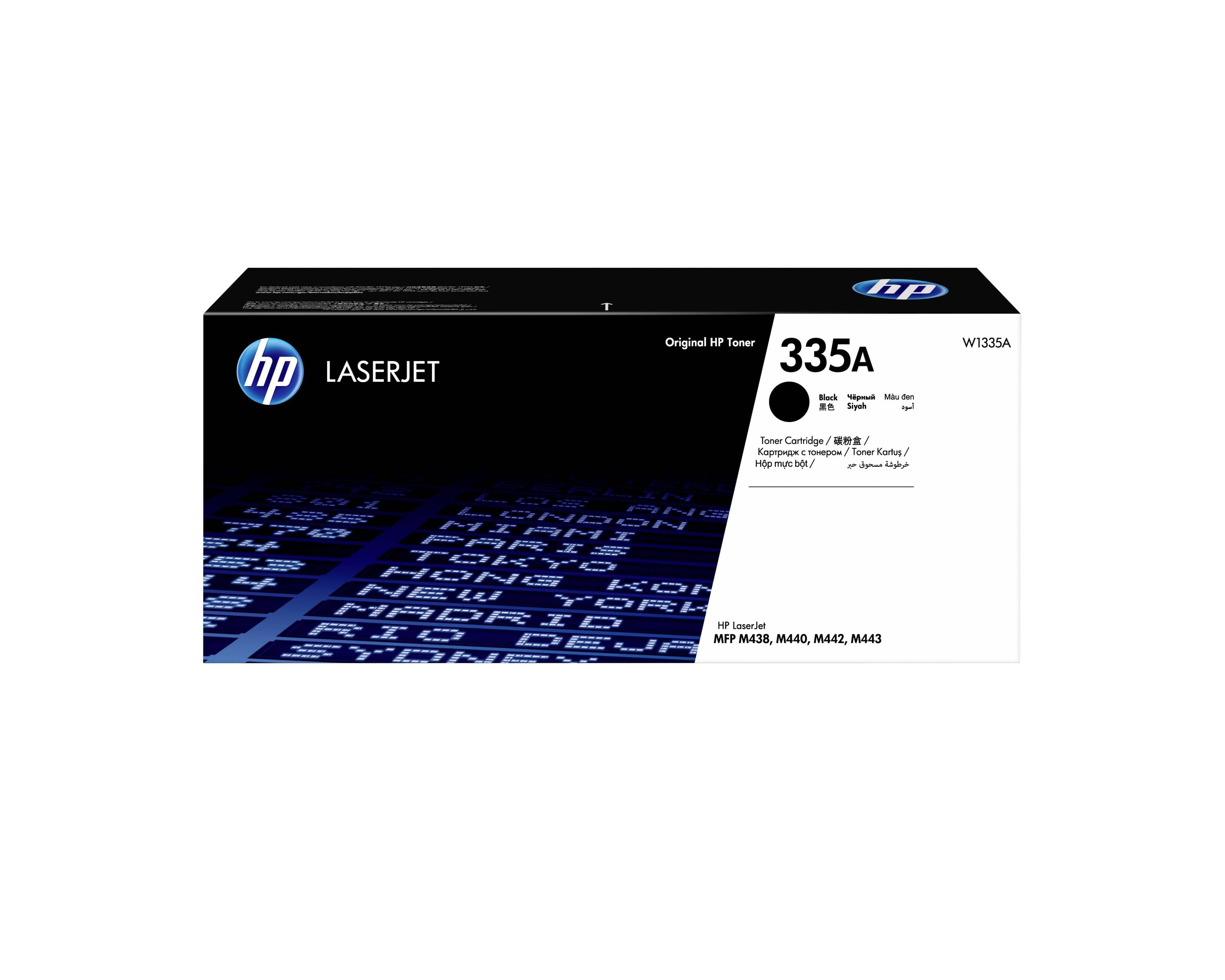 Scatola originale della cartuccia di toner HP LaserJet 335A, confezione in bianco e nero con grafica di circuiti blu.
