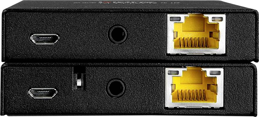 Due dispositivi neri sovrapposti con porte USB ed Ethernet. In alto: Micro-USB, Audio, Ethernet. In basso: Micro-USB, zona centrale non identificabile, Ethernet.