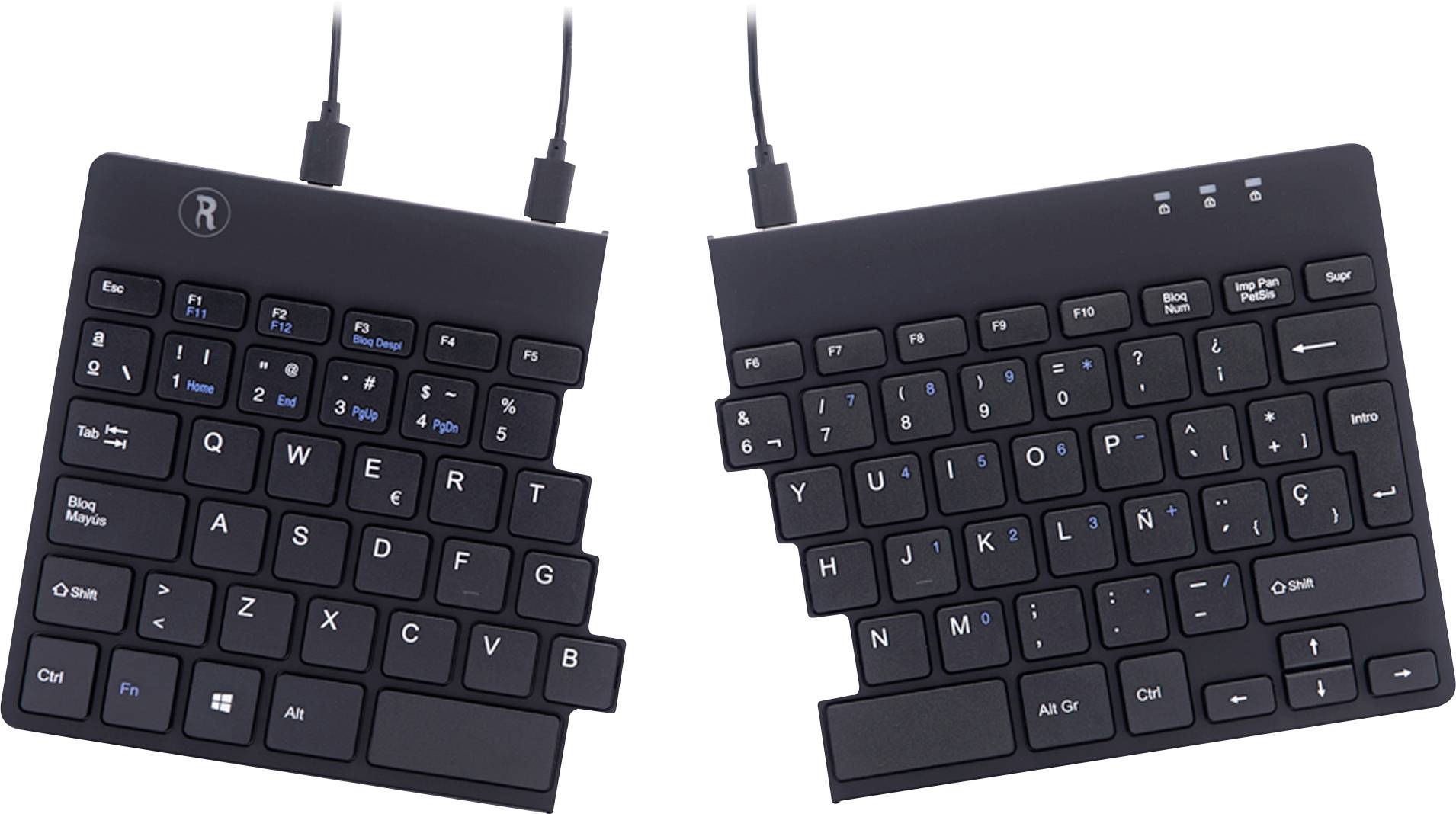 R-GO Tools Split (RGOSP-ESWIBL) Cablato Tastiera Spagnola, QWERTY Nero Ergonomico