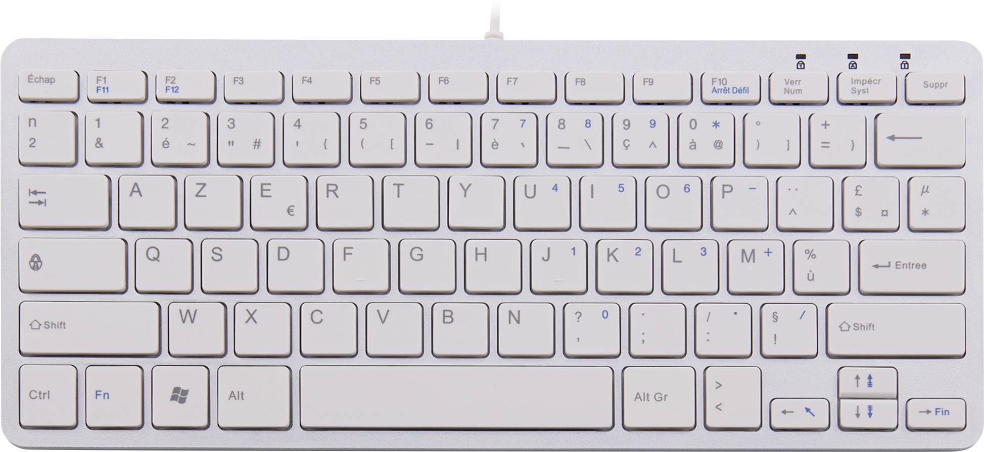 R-GO Tools Compact (RGOECAYW) Cablato Tastiera Francese, AZERTY Bianco Ergonomico