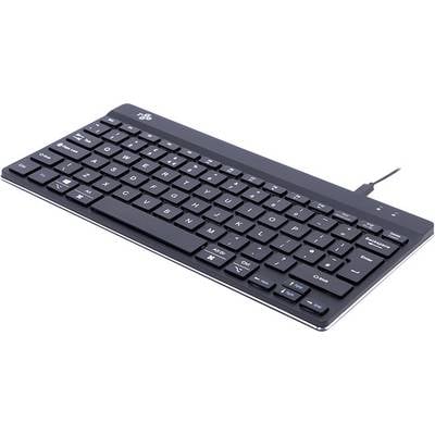 Tastiera compatta cablata nera con layout QWERTY, ideale per una digitazione efficiente.
