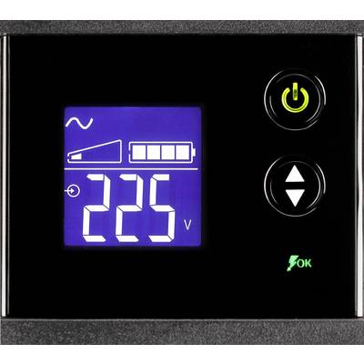 Display digitale con 225 V in grandi numeri. Mostra lo stato di carica della batteria, l'andamento dell'onda e frecce direzionali per il controllo. Il LED si illumina di verde per 'OK'.