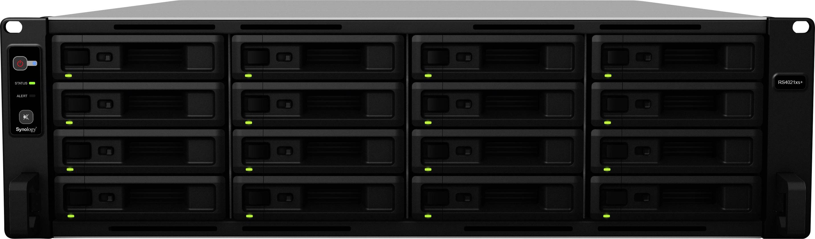 Un rack server con diversi vani per hard disk, idoneo per l'archiviazione di grandi quantità di dati in un data center o in un ambiente IT.