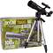 Telescopio portatile 'Skyline Travel 50' accanto alla confezione. Ideale per l'osservazione con treppiede e zaino. Ingrandimento 100x.