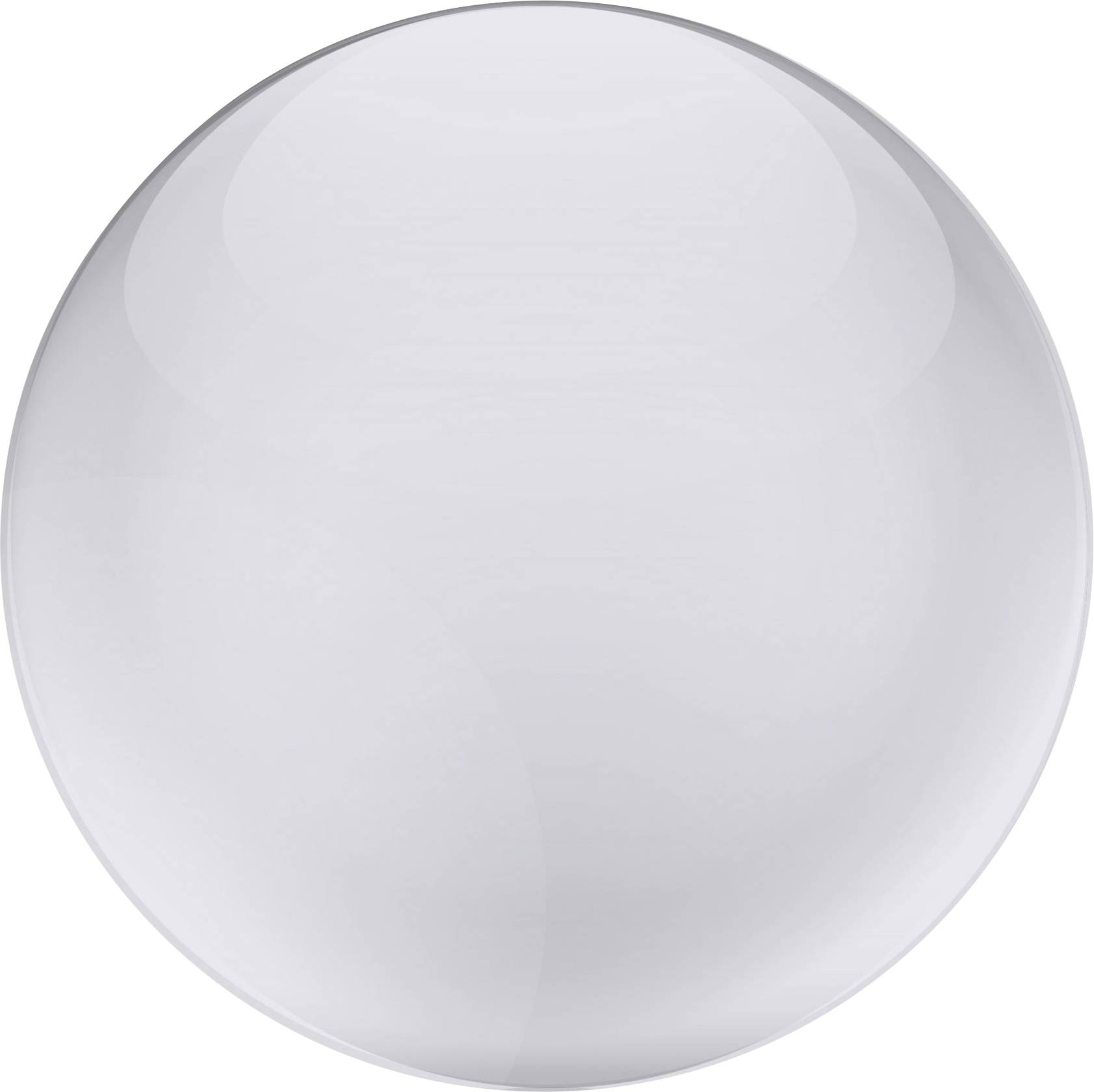 Una sfera di vetro lucente e trasparente su sfondo bianco.