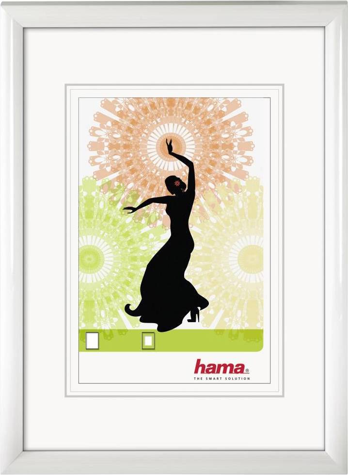 Un ballerino di flamenco silhouettato in nero su uno sfondo astratto e colorato in arancione e verde, con il logo 'hama'.