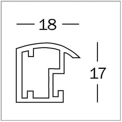 Disegno tecnico di un profilo con misure: larghezza 18 mm, altezza 17 mm.