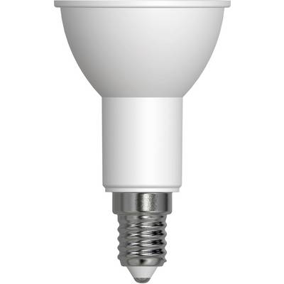 Una lampada LED bianca con attacco a vite E14, adatta all'uso in apparecchi di illuminazione domestici, risparmia energia e offre un'illuminazione duratura.