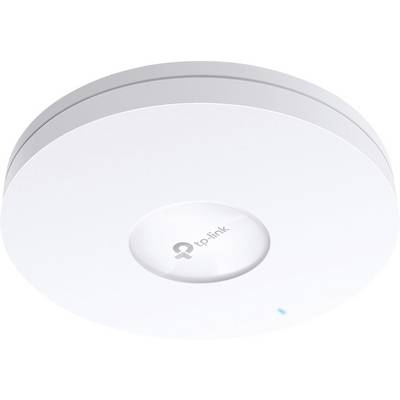 Un access point WLAN bianco e rotondo di TP-Link con un piccolo indicatore luminoso blu, idoneo per il montaggio a soffitto.