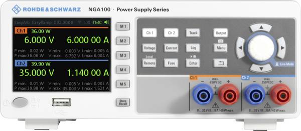 Rohde & Schwarz NGA102 Alimentatore da laboratorio regolabile  35 (max.)  6 A (max.) 80 W  Programmabile, Controllo remoto Num. uscite 2 x