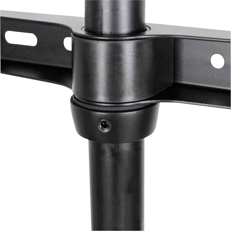 Elemento di fissaggio in metallo nero con connessione a tubo, idoneo alla stabilizzazione o al montaggio di strutture.