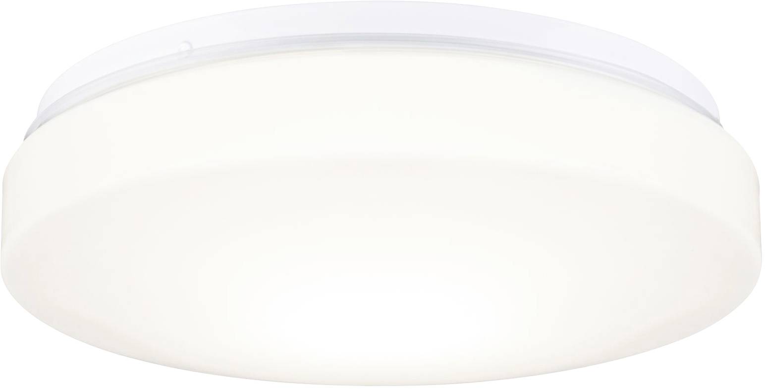 Plafoniera rotonda dal design essenziale con paralume in plastica bianca, che garantisce un'illuminazione uniforme dell'ambiente.