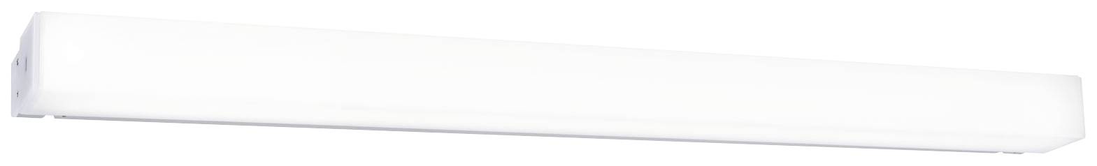 Lunga plafoniera LED rettangolare con involucro bianco, adatta per l'installazione a soffitto o a parete in ambienti interni.