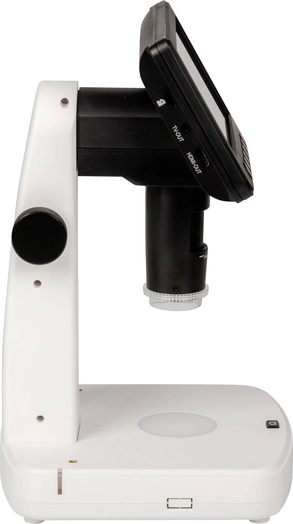 Un microscopio digitale con schermo, adatto all'esame di piccoli oggetti.