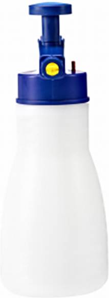 Una bottiglia spray bianca con un coperchio blu e un meccanismo a pompa, comunemente utilizzata per lavori di giardinaggio o pulizia.