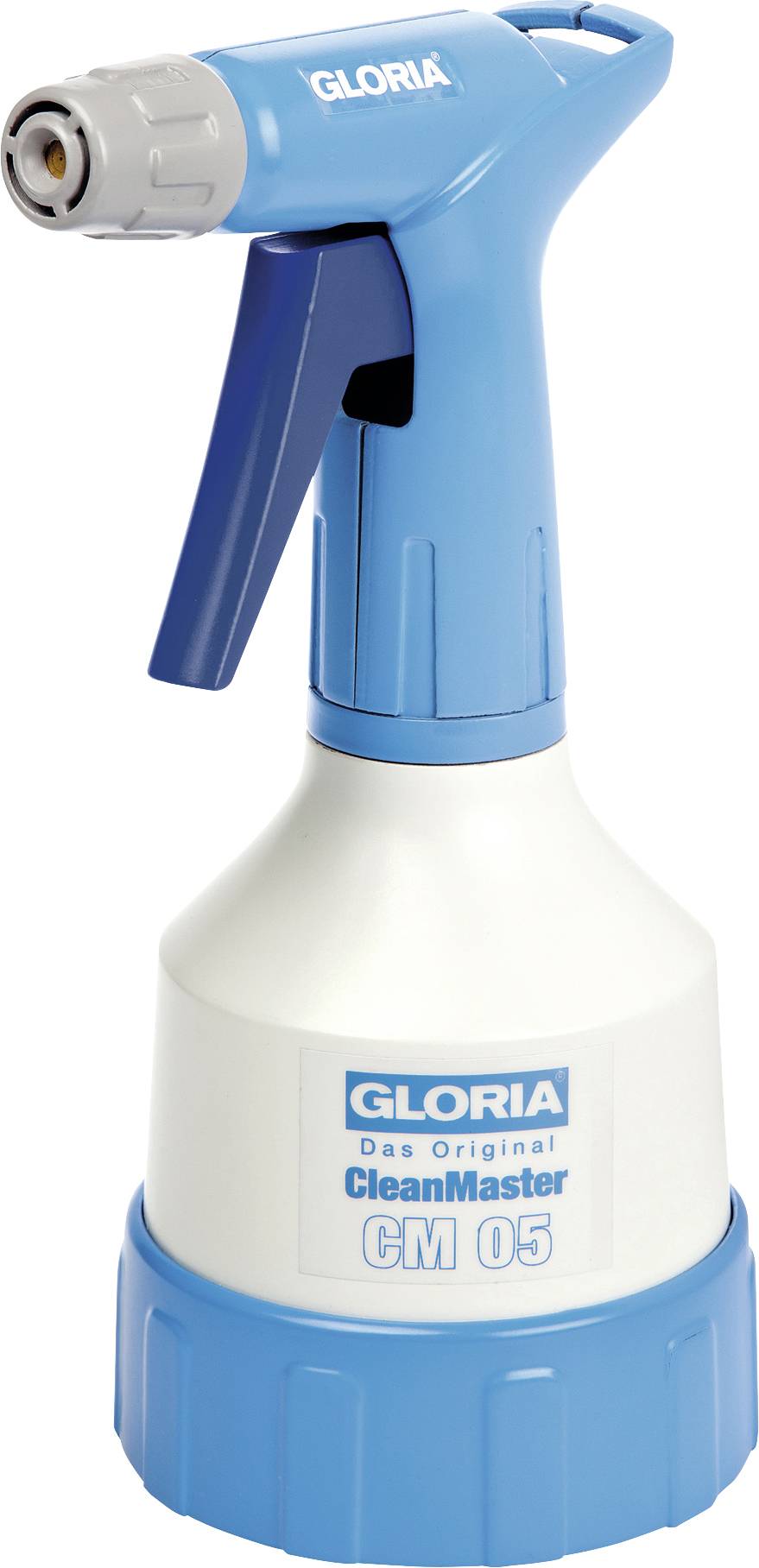 Detergente spray blu e bianco con la scritta 'GLORIA L'Originale CleanMaster CM 05'. Adatto per scopi di pulizia.