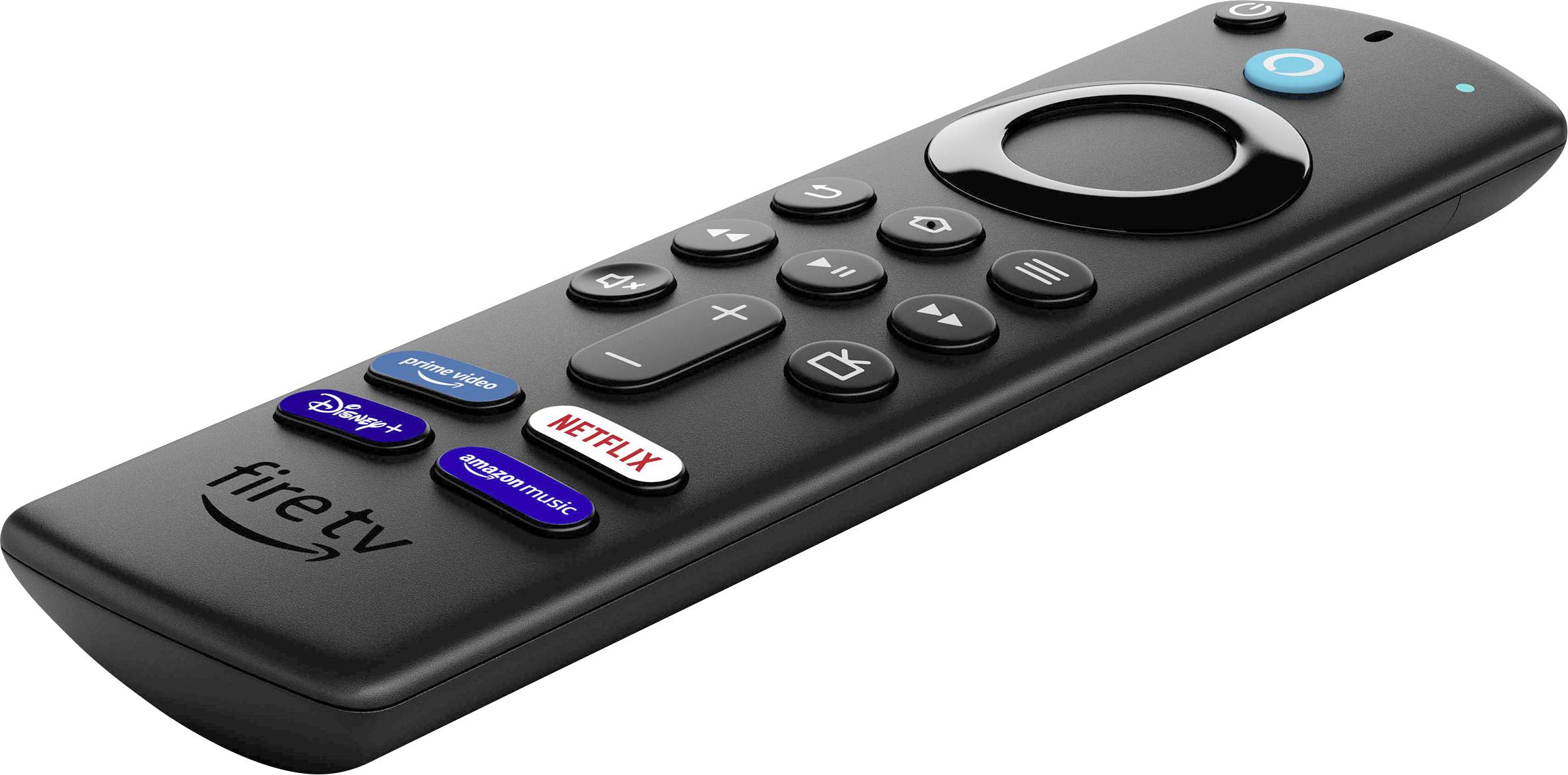 Un telecomando nero con tasti dedicati a servizi di streaming come Netflix, Disney+ e Amazon Prime.