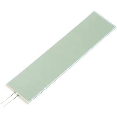 Una striscia verde rettangolare con due fili su un'estremità, probabilmente un componente elettronico o tecnico.